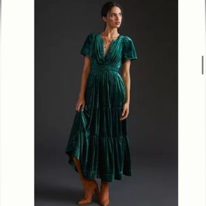 Anthropologie Somerset Velvet Maxi Dress in Dark Green